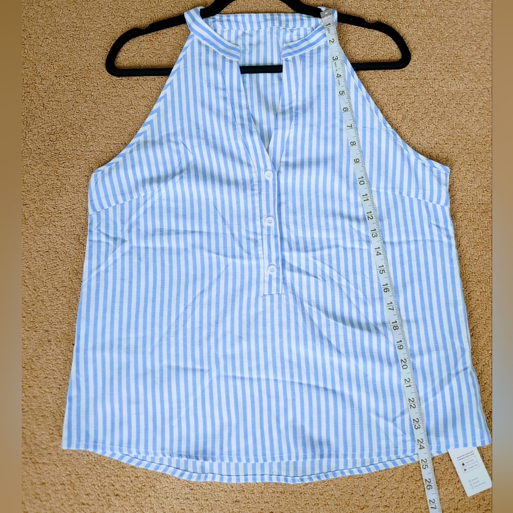 CUPSHE Women's Sleeveless Striped Summer V-Neck Top Half-Button Placket - Picture 4 of 12